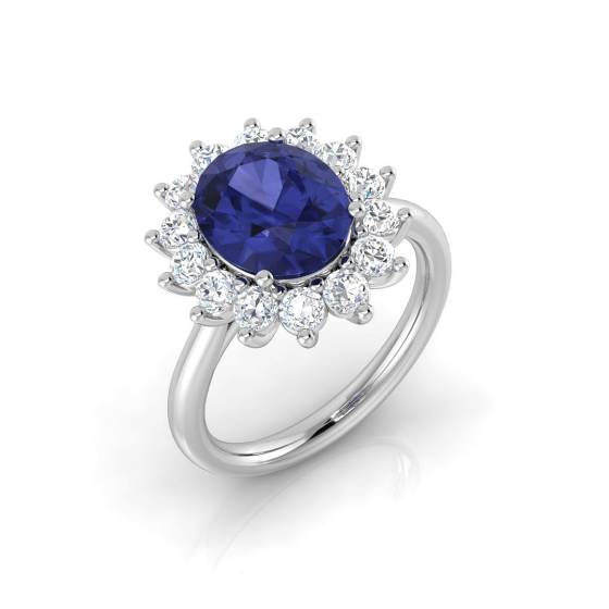 4.00ct VS/E-F Oval Tanzanite and Round Diamond Halo Ring