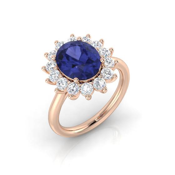4.00ct VS/E-F Oval Tanzanite and Round Diamond Halo Ring