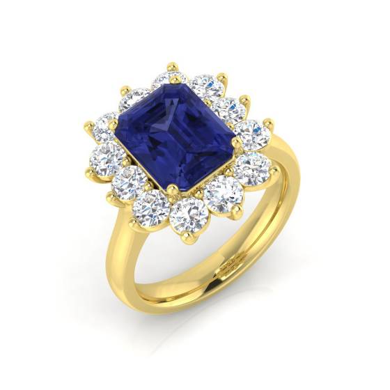 4.30ct VS/E-F Emerald Tanzanite and Round Diamond Halo Ring