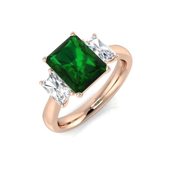 3.20ct VS/E-F Emerald and Diamond Trilogy Ring