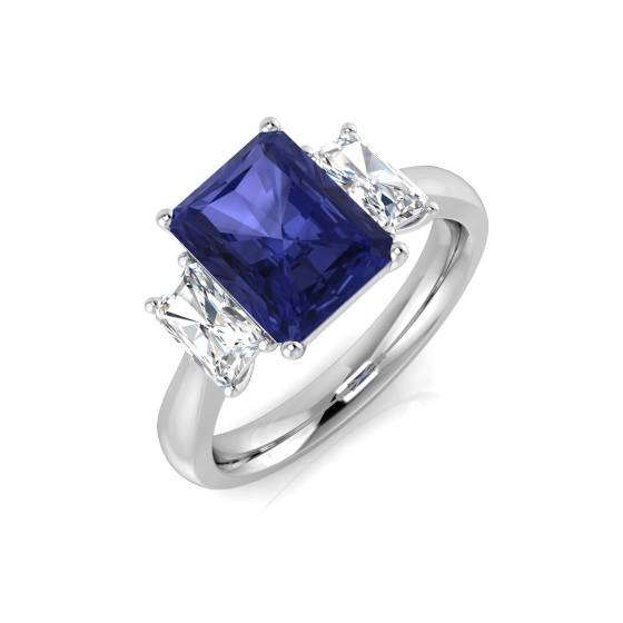 3.20ct VS/E-F Emerald Tanzanite and Diamond Trilogy Ring