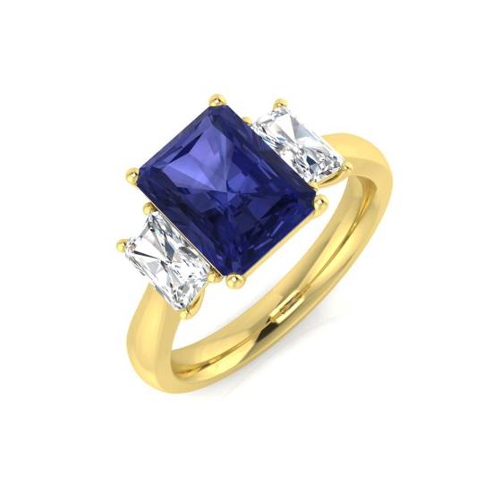 3.20ct VS/E-F Emerald Tanzanite and Diamond Trilogy Ring