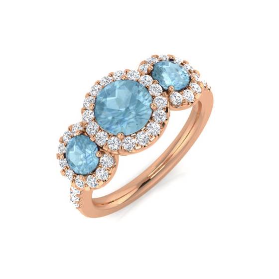 Round Aquamarine and Diamond Trilogy Ring