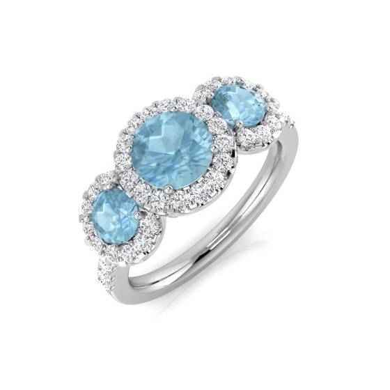 Round Aquamarine and Diamond Trilogy Ring