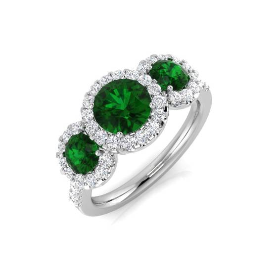 1.90ct VS/E-F Emerald and Diamond Trilogy Shoulder Set Gemstone Ring