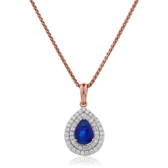 Blue Sapphire and Diamond Halo Pendant