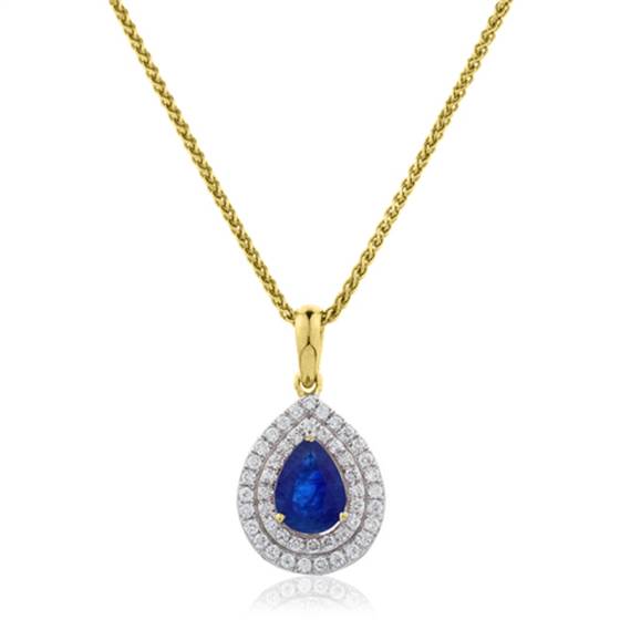 Blue Sapphire and Diamond Halo Pendant