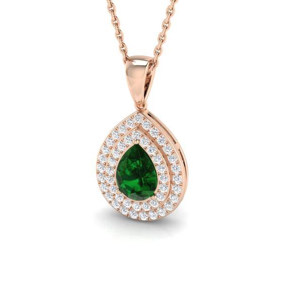0.70ct VS/E-F Pear Emerald Gemstone and Round Diamond Halo Pendant