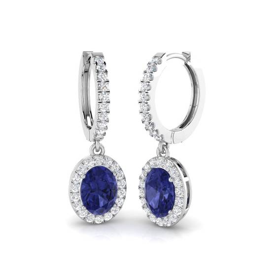 4.00ct VS/E-F Round Tanzanite and Round Diamond Drop Earrings
