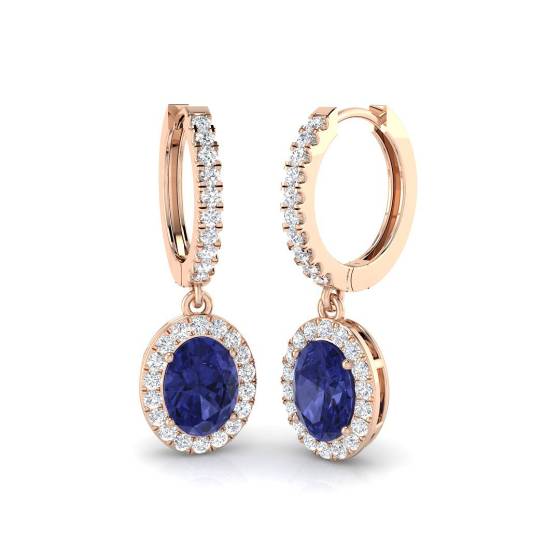 4.00ct VS/E-F Round Tanzanite and Round Diamond Drop Earrings
