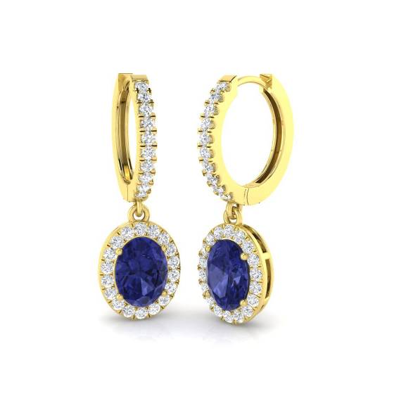 4.00ct VS/E-F Round Tanzanite and Round Diamond Drop Earrings