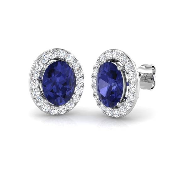 4.00ct VS/E-F Oval Tanzanite and Round Diamond Halo Earrings