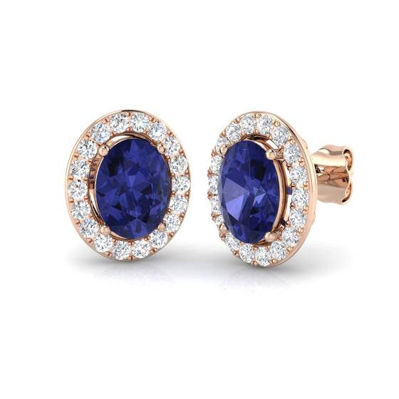 4.00ct VS/E-F Oval Tanzanite and Round Diamond Halo Earrings