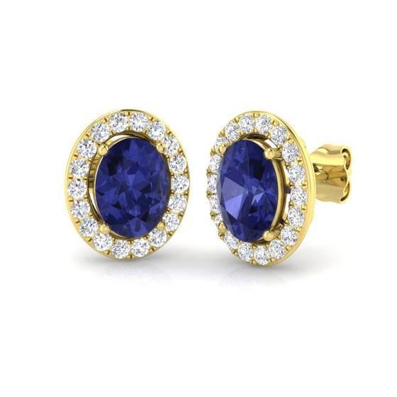 4.00ct VS/E-F Oval Tanzanite and Round Diamond Halo Earrings