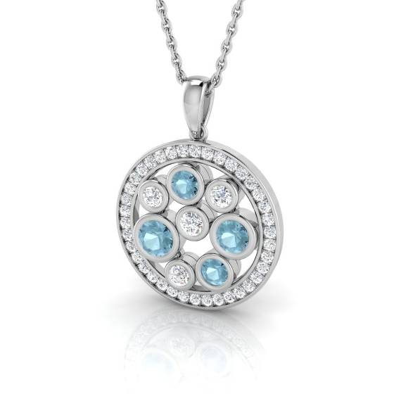 Round Aquamarine and Diamond Designer Pendant