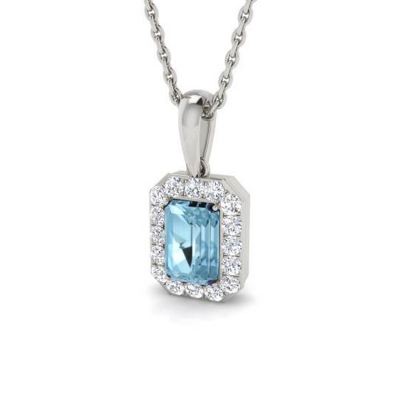Emerald Aquamarine and Round Diamond Halo Pendant