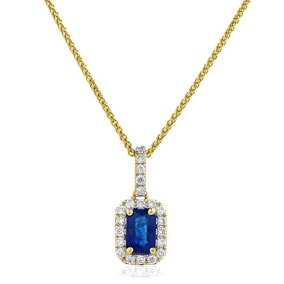 Blue Sapphire and Diamond Halo Pendant
