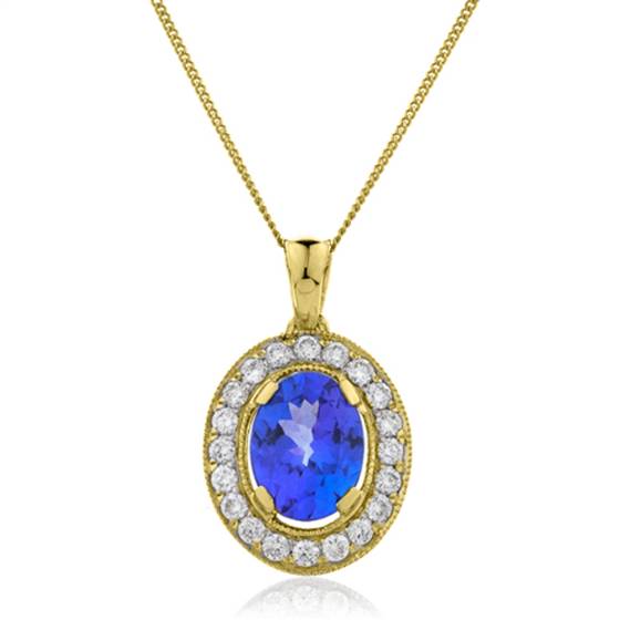 1.30ct Oval Shaped Blue Tanzanite and Diamond Pendant