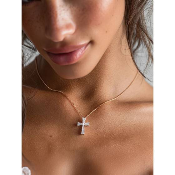 3.00ct Classic Round and Baguette Diamond Cross Pendant