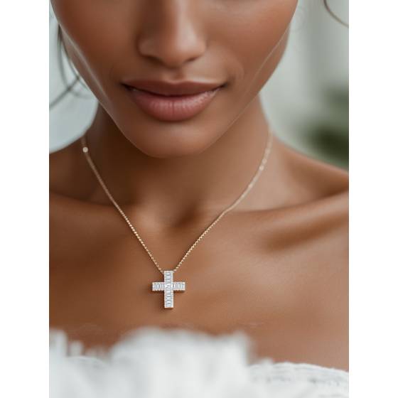 1.10ct Classic Round and Baguette Diamond Cross Pendant