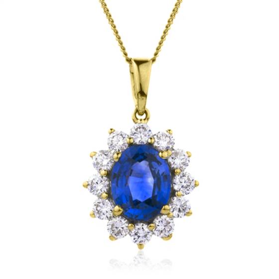 Blue Sapphire and Diamond Halo Pendant