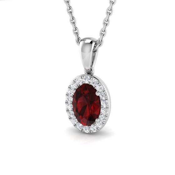 Oval and Round Diamond Garnet Pendant
