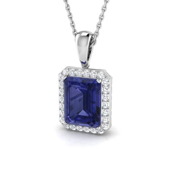 2.70ct VS/E-F Emerald Tanzanite and Round Diamond Pendant