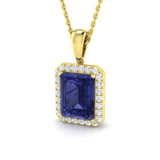 2.70ct VS/E-F Emerald Tanzanite and Round Diamond Pendant
