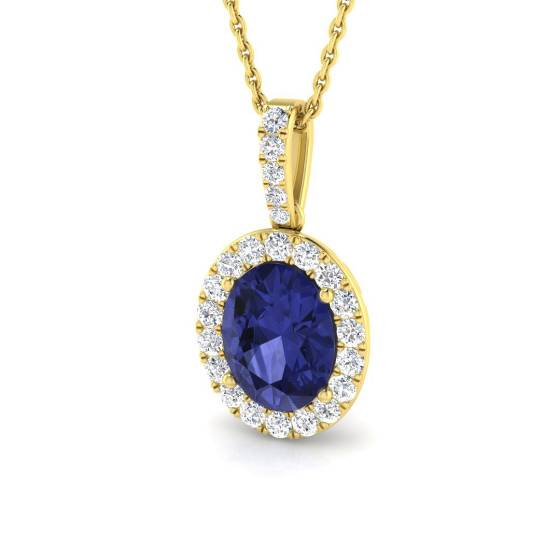 2.35ct VS/E-F Oval Tanzanite and Round Diamond Halo Pendant