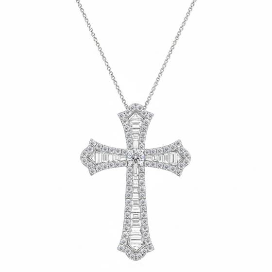 3.00ct Classic Round and Baguette Diamond Cross Pendant
