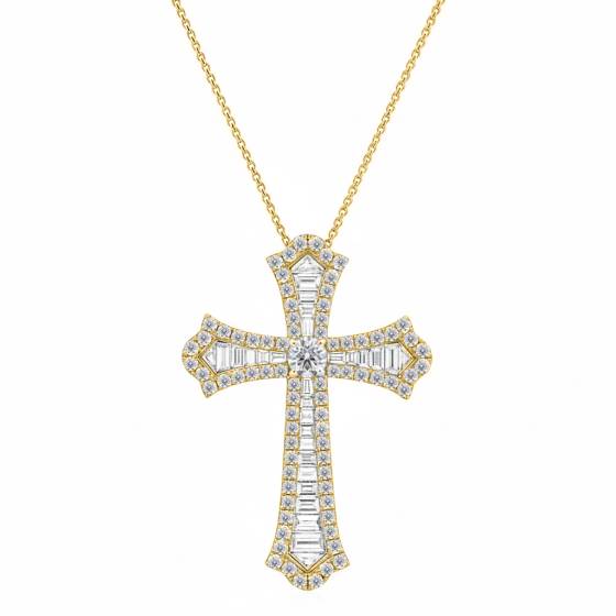 3.00ct Classic Round and Baguette Diamond Cross Pendant