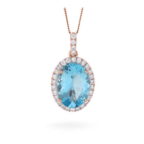Oval Shaped Aquamarine and Diamond Pendant