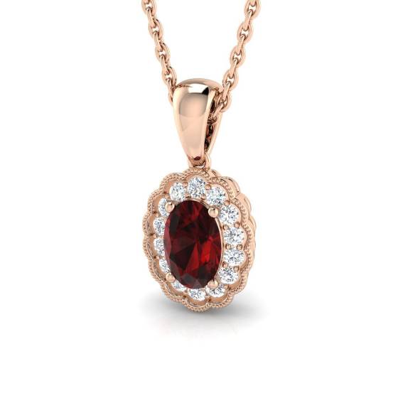 Oval and Round Diamond Garnet Pendant