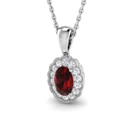 Oval and Round Diamond Garnet Pendant
