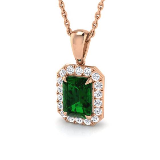 1.20ct VS/E-F Emerald Gemstone and Diamond Halo Pendant