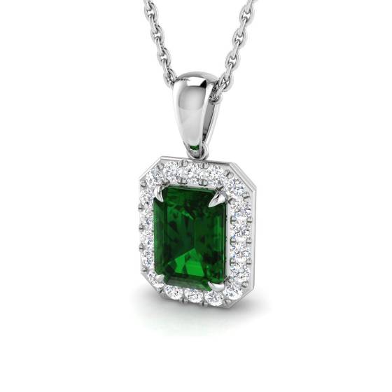 1.20ct VS/E-F Emerald Gemstone and Diamond Halo Pendant