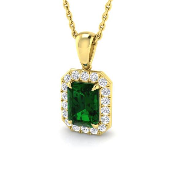 1.20ct VS/E-F Emerald Gemstone and Diamond Halo Pendant