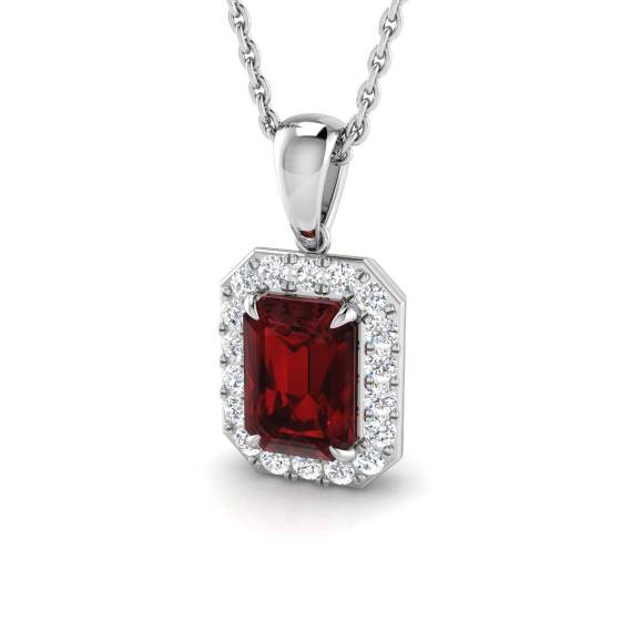 1.35ct VS/E-F Emerald and Round Diamond Garnet Pendant