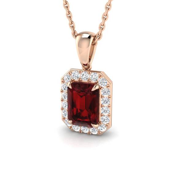 1.35ct VS/E-F Emerald and Round Diamond Garnet Pendant