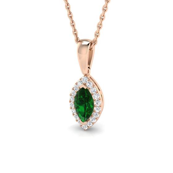 0.35ct VS/E-F Marquise Emerald Gemstone and Round Diamond Halo Pendant