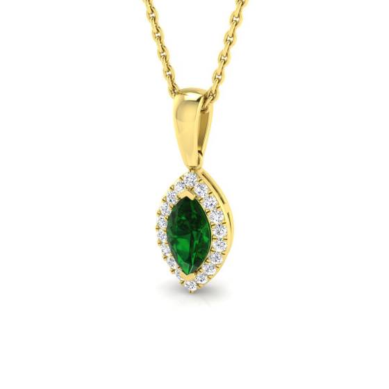 0.35ct VS/E-F Marquise Emerald Gemstone and Round Diamond Halo Pendant