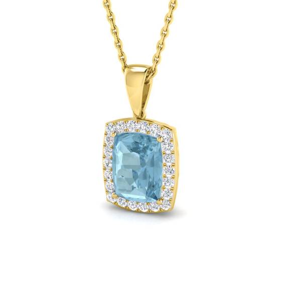 Cushion Aquamarine and Round Diamond Halo Pendant