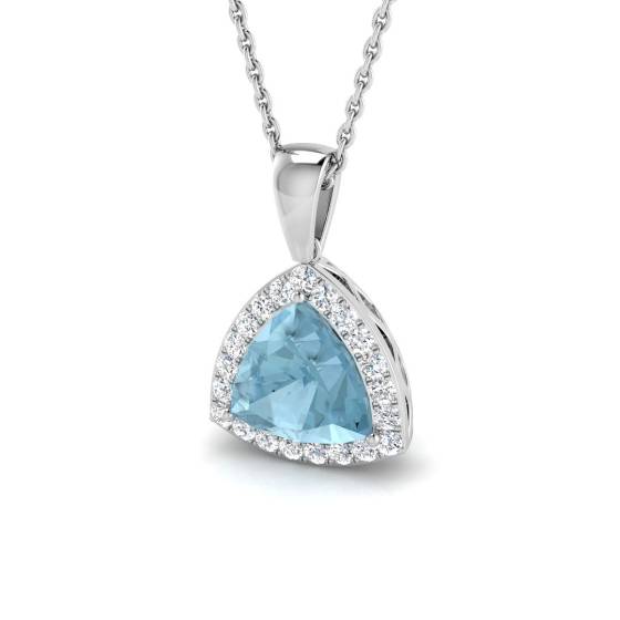 Trillion Aquamarine and Round Diamond Halo Pendant