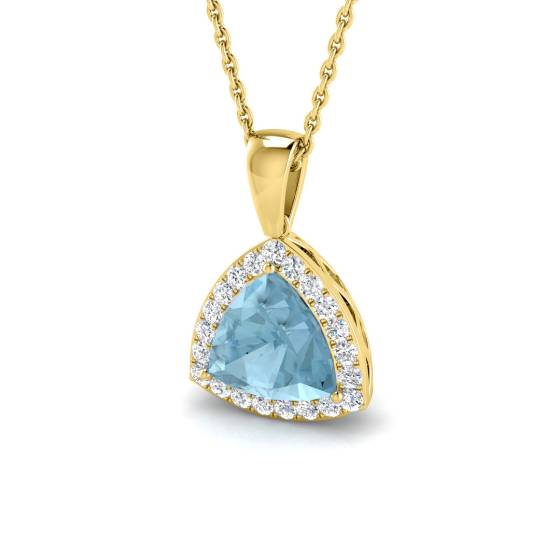 Trillion Aquamarine and Round Diamond Halo Pendant