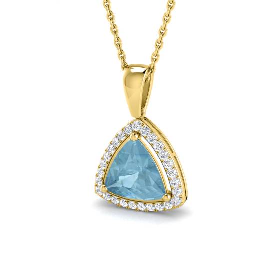 Trillion Aquamarine and Round Diamond Halo Pendant