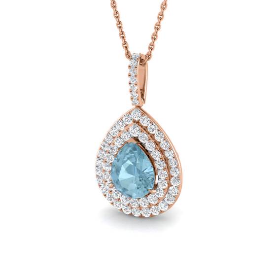 Pear Aquamarine and Round Diamond Halo Pendant