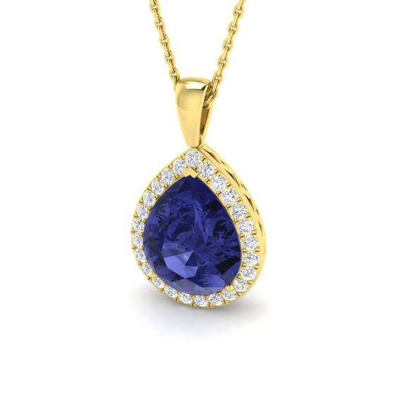3.65ct VS/E-F Pear Tanzanite and Round Diamond Halo Pendant