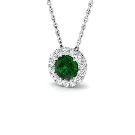 0.60ct VS/E-F Round Emerald Gemstone and Diamond Halo Pendant