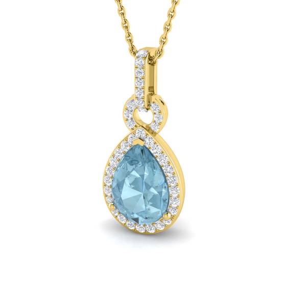Pear Aquamarine and Round Diamond Halo Pendant