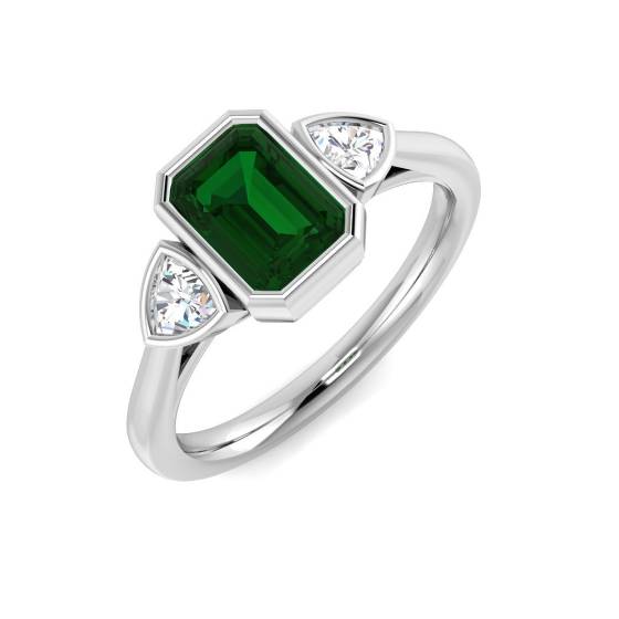 1.15ct VS/E-F Trilogy Emerald and Diamond Gemstone Bezel Set Ring